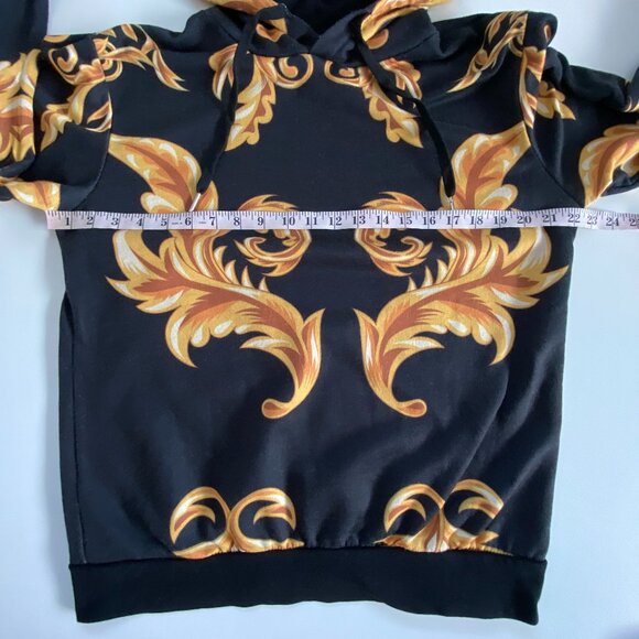 LE31 Simons Charcoal & Gold Baroque Print Pullover Hoodie - Picture 6 of 10